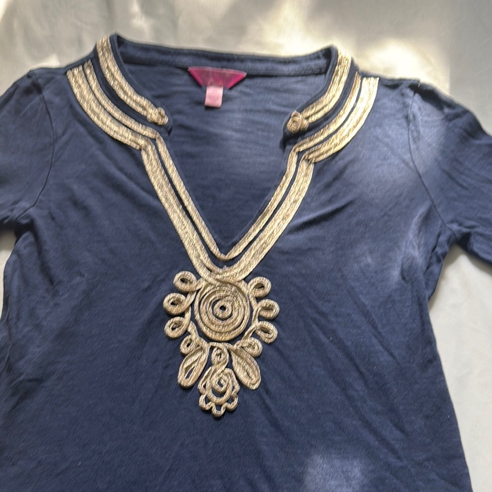 Lilly Pulitzer Navy Blue Tunic with Gold Embroidery